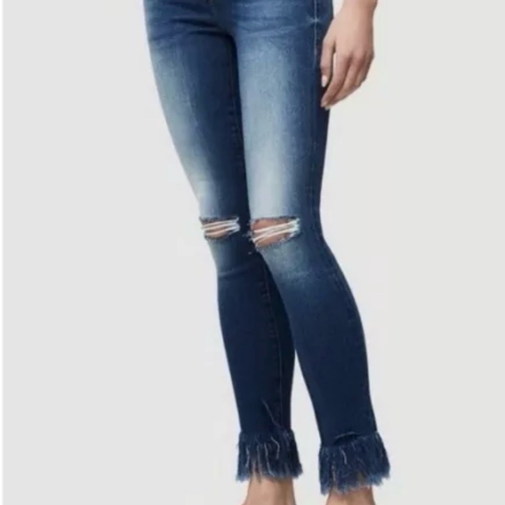 Frame Denim Le Skinny de Jeanne Shredded Fringe Hem Lambeth Wash Jeans Size 27